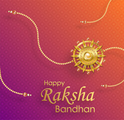 Happy Raksha Bandhan, the Indian festival, with Rakhi elements and crystal on color background