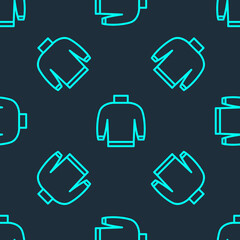 Green line Sweater icon isolated seamless pattern on blue background. Pullover icon. Sweatshirt sign. Vector