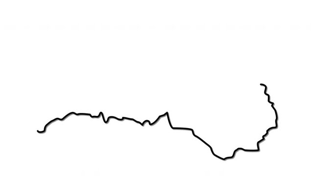 Latvia map, country territory outline self drawing animation. Line art.