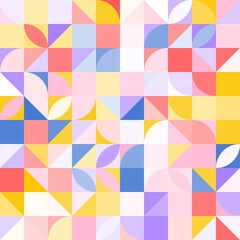 Obraz premium Modern colorful geometric seamless pattern. Abstract background with vibrant colors of pink, purple, yellow, blue, red. Cover design template for advertising, brochure, poster, presentation, flyer