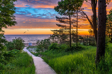 Footpath leading to sand beach of the Baltic Sea in Jurmala – famous tourist resort in Latvia.