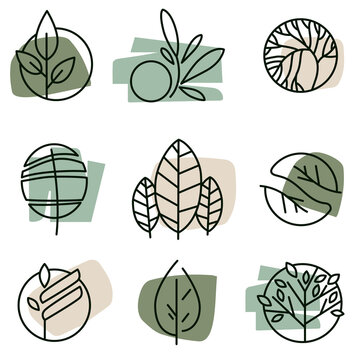 Modern leaf tree logo plant symbol vector icon set