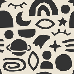 Cute trendy motley seamless pattern with abstract nature elements shape