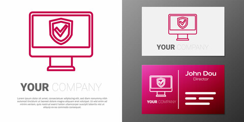 Naklejka premium Logotype line Insurance online icon isolated on white background. Security, safety, protection, protect concept. Logo design template element. Vector