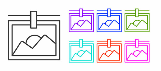 Black line Photo frame icon isolated on white background. Vintage empty photos frame. Set icons colorful. Vector