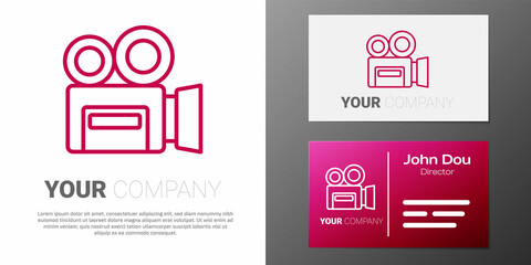 Logotype line Retro cinema camera icon isolated on white background. Video camera. Movie sign. Film projector. Logo design template element. Vector