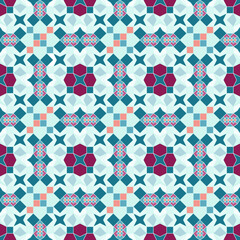 Seamless, Vector Image of a Mosaic of Geometric Shapes and Lines, In Bluish Tones. Can Be Used in Design and Textiles