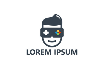 Geek gaming boy logo template design vector