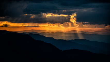 Sunset in the Rarau mountains, Eastern Carpathians, Romania.