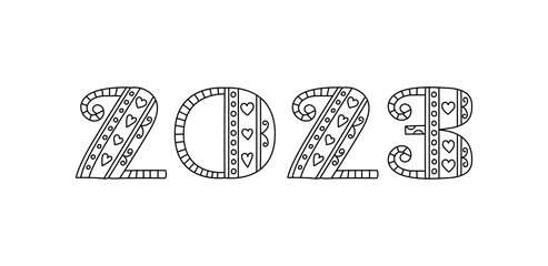Fototapeta na wymiar 2023 lettering banner. New year calendar cover. Outline design. Vector illustration