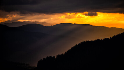Sunset in the Rarau mountains, Eastern Carpathians, Romania.
