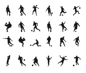 Fototapeta na wymiar Soccer player silhouette. Icon set.