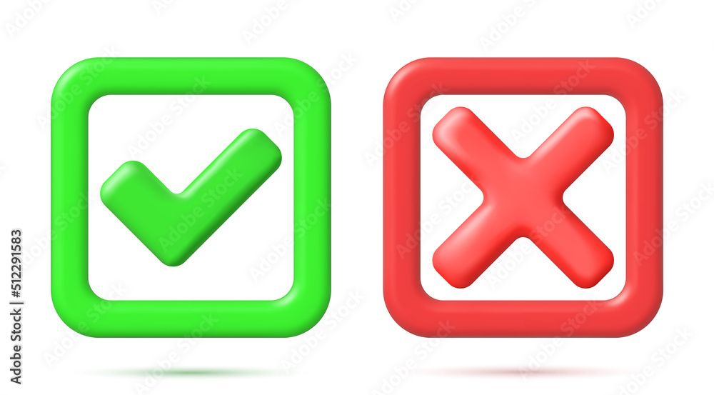 Poster 3d right and wrong button in square shape.