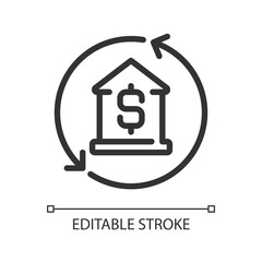 Mortgage pixel perfect linear icon. Home loan. Buying personal property. Purchasing real estate. Thin line illustration. Contour symbol. Vector outline drawing. Editable stroke. Arial font used