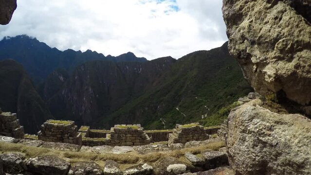 panorama of old ancient inca indian town Machu Picchu, amateur photography mobile phone, travel concept