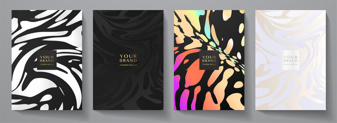 Modern creative rainbow cover design set. Abstract abstract black and white, colorful pattern (curves) on background. Creative stripe vector collection for business background page, brochure template,