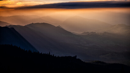 Sunset in the Rarau mountains, Eastern Carpathians, Romania.