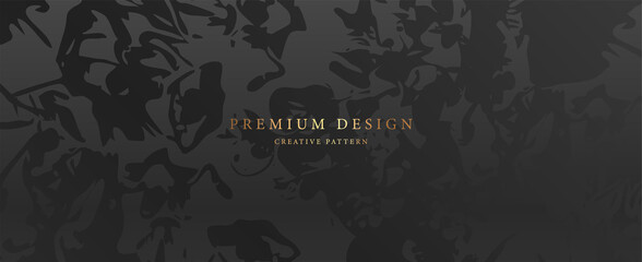Premium black background design with abstract flower pattern. Elegant vector horizontal template for invitation,  gift voucher template, flyer, gift certificate