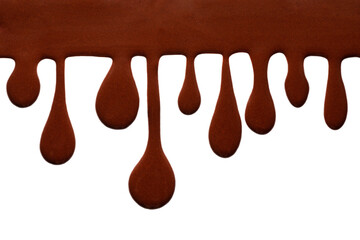 chocolate glaze drops isolated on white background, close up