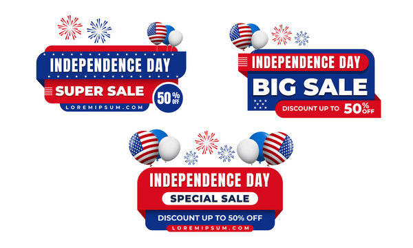 Set of Independence day United States of America sale promotion label icon - Powered by Adobe