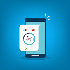 Bicycle, Cycling, Fitness tracking app on mobile phone screen.