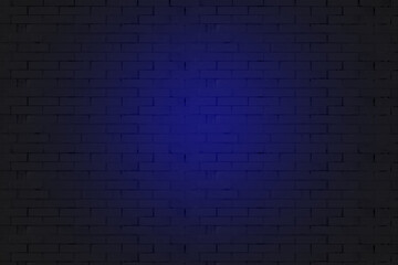 the black brick wall is natural, with neon blue light
