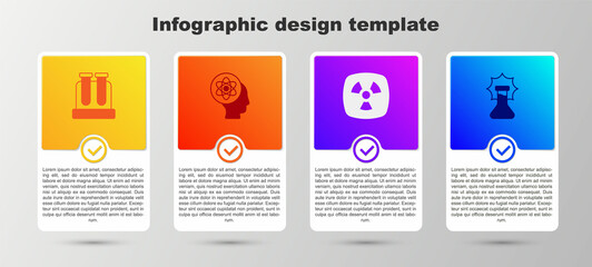 Set Test tube, Atom, Radioactive and Explosion in the flask. Business infographic template. Vector