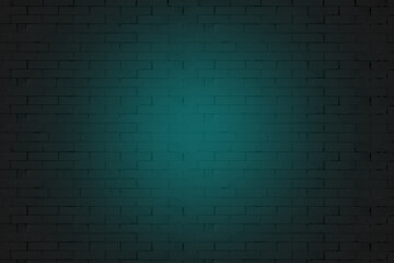 the black brick wall is natural, with neon turquoise light