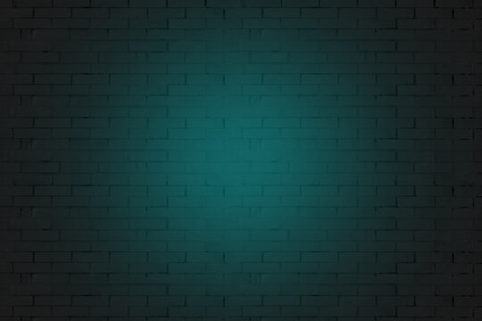 the black brick wall is natural, with neon turquoise light