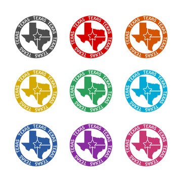 Texas logo with star icon isolated on white background. Set icons colorful