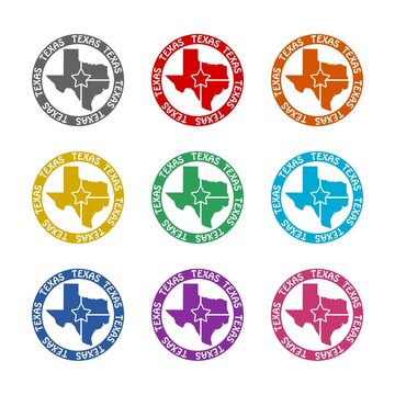 Texas logo with star icon isolated on white background. Set icons colorful