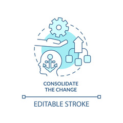 Consolidate change turquoise concept icon. Adaptation to complex change abstract idea thin line illustration. Isolated outline drawing. Editable stroke. Arial, Myriad Pro-Bold fonts used