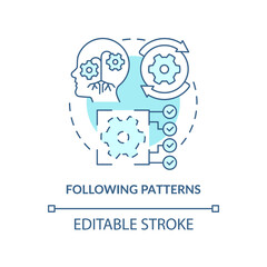 Following patterns turquoise concept icon. Resisting changes reason abstract idea thin line illustration. Isolated outline drawing. Editable stroke. Arial, Myriad Pro-Bold fonts used