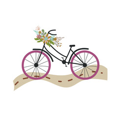 Fototapeta premium Bike. Bicycle on the road. Flat illustration.