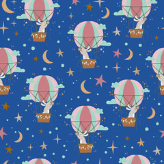 Seamless pattern with balloons. Balloon with a basket. Children's pattern.