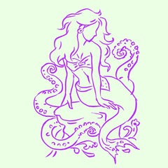 Mermaid sitting on the rock vector for card decoration illustration