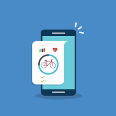 Bicycle, Cycling, Fitness tracking app on mobile phone screen.