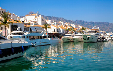 Fototapeta na wymiar Luxury yachts in Puerto Banus, the marina of Marbella, Spain.
