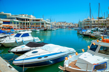Fototapeta na wymiar Port, the Marina of Benalmadena, located in the heart of the Costa del Sol, Spain.