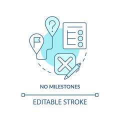 No milestones turquoise concept icon. Progress stages. Barrier to change management abstract idea thin line illustration. Isolated outline drawing. Editable stroke. Arial, Myriad Pro-Bold fonts used