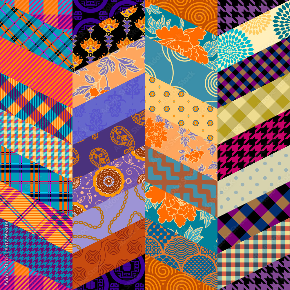 Poster Patchwork textile pattern. Seamless quilting design background.