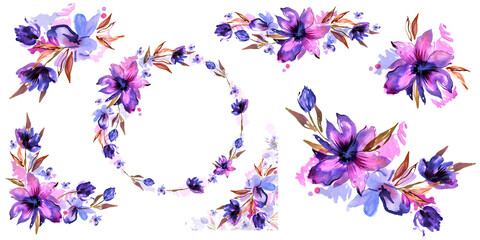 Watercolor hand painted floral set. High quality illustration