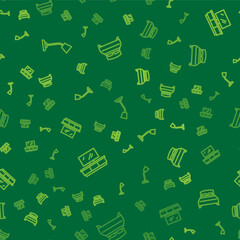 Set line Table lamp, TV table stand and Big bed on seamless pattern. Vector