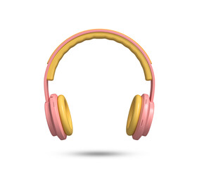 Headphone earphone 3d icon. Audio headset with pink accents. 3d wireless headphone in minimal style. Listen music gadget. Audio music instruments. 
3D Rendered Illustration.