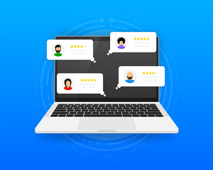 Customer User reviews on laptop. Feedback, experience concept. Vector illustration.