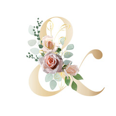 Floral Alphabet. Letter with a botanical bouquet. Vector illustration.