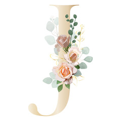 Floral Alphabet. Letter with a botanical bouquet. Vector illustration.