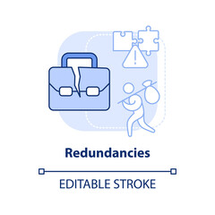 Redundancies light blue concept icon. Unemployment. Disadvantage of consolidation abstract idea thin line illustration. Isolated outline drawing. Editable stroke. Arial, Myriad Pro-Bold fonts used