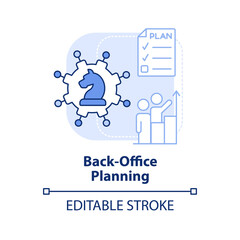 Back office planning light blue concept icon. Working together. Stage of merger abstract idea thin line illustration. Isolated outline drawing. Editable stroke. Arial, Myriad Pro-Bold fonts used