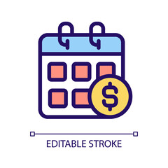 Salary pixel perfect RGB color icon. Monthly income. Regular paycheck. Annual earning schedule. Paid leave. Isolated vector illustration. Simple filled line drawing. Editable stroke. Arial font used